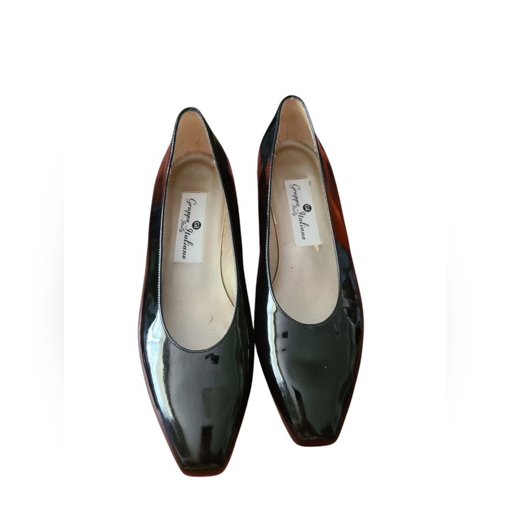 Vintage Gruppo Italiano Diane Patent Black Leather 1" kitten heels size 7M